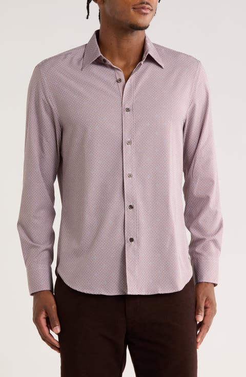 Geometric Print Slim Fit Stretch Button-Up Shirt