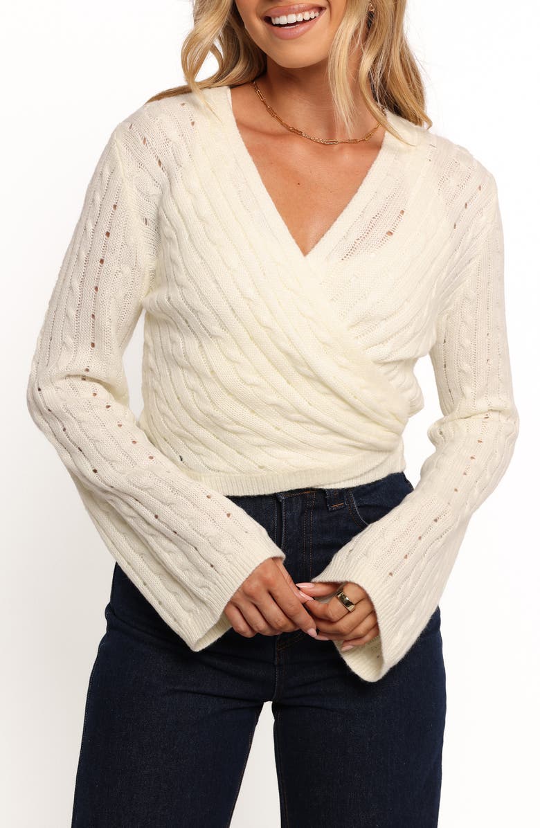 Petal & Pup Kaelie Cable Knit Wrap Front Top, Main, color, White