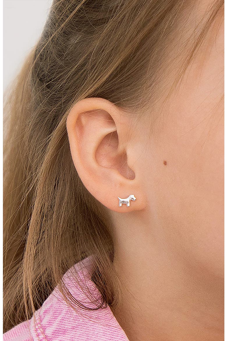 Tiny Dog and Bone Earrings, Alternate, color, Silver