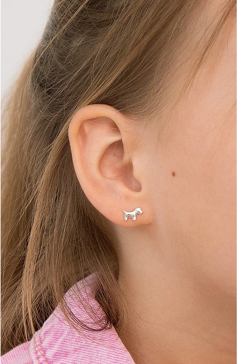 In Season Jewelry Tiny Dog and Bone Earrings, Alternate, color, Silver