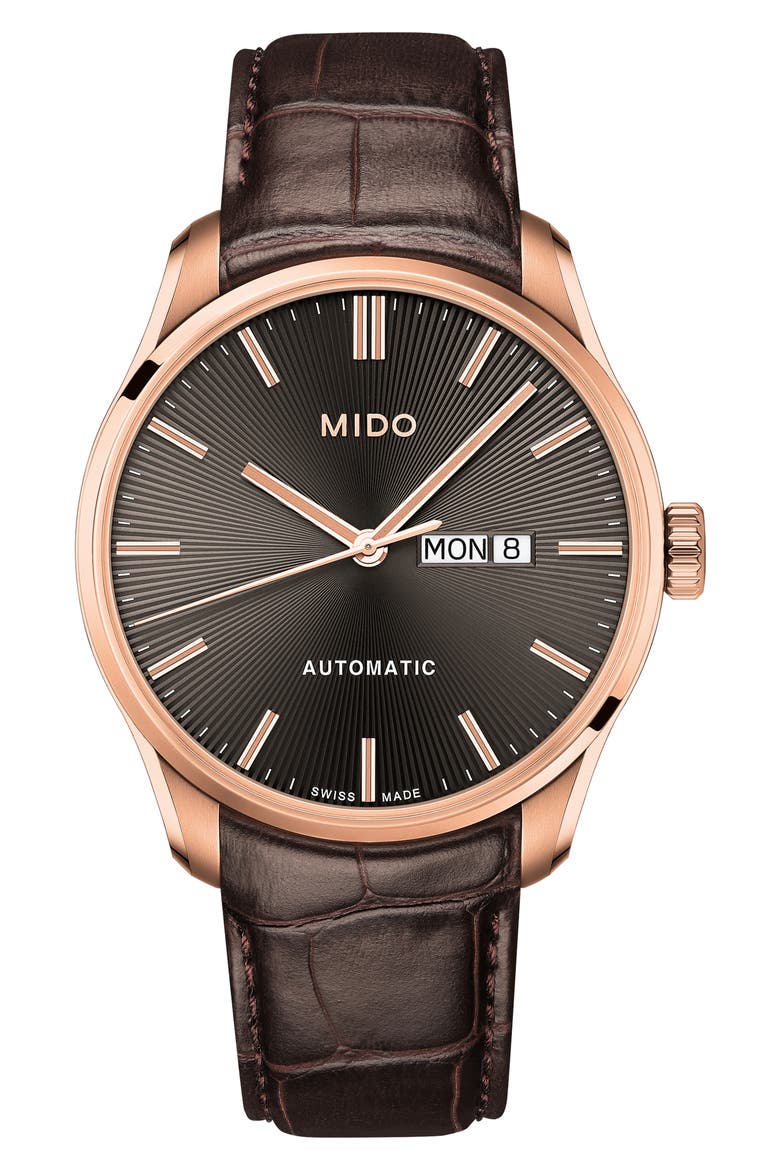 Belluna II Leather Strap Watch, Main, color, BROWN/ BLACK/ ROSE GOLD