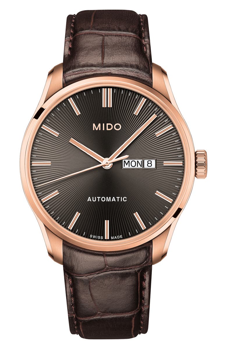 MIDO Belluna II Leather Strap Watch, Main, color, 
