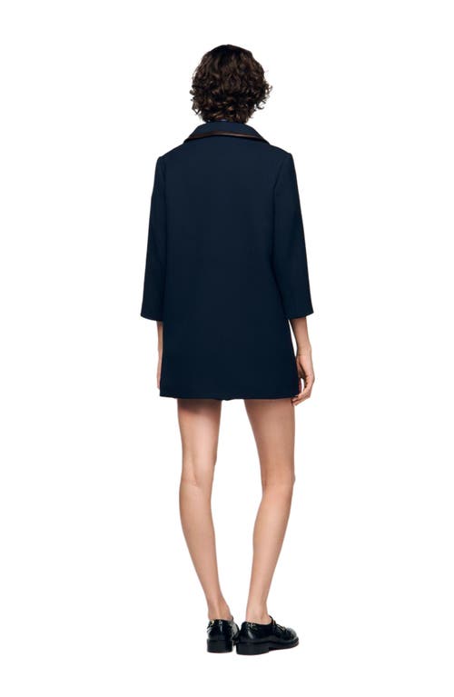 Sandro Coat With Leather Stripes In Blue