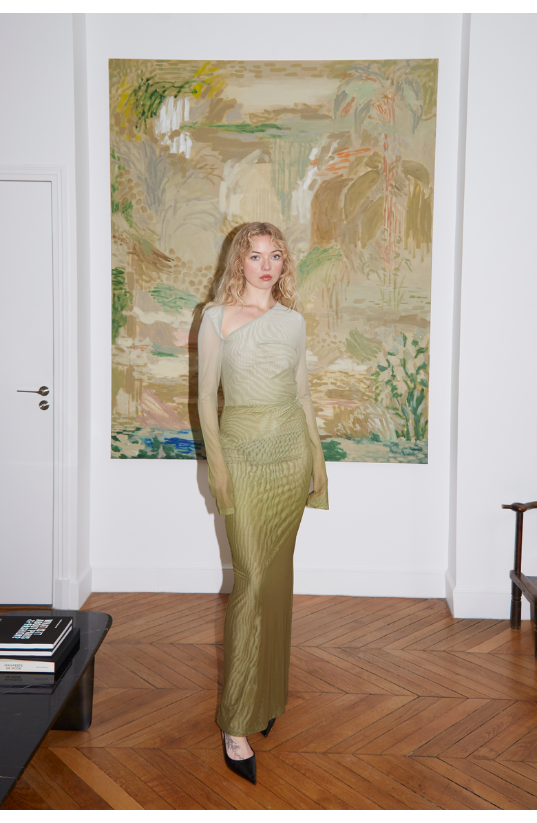 SAEMDI Gradient Mesh Dress, Alternate, color, Olive Green Gradient