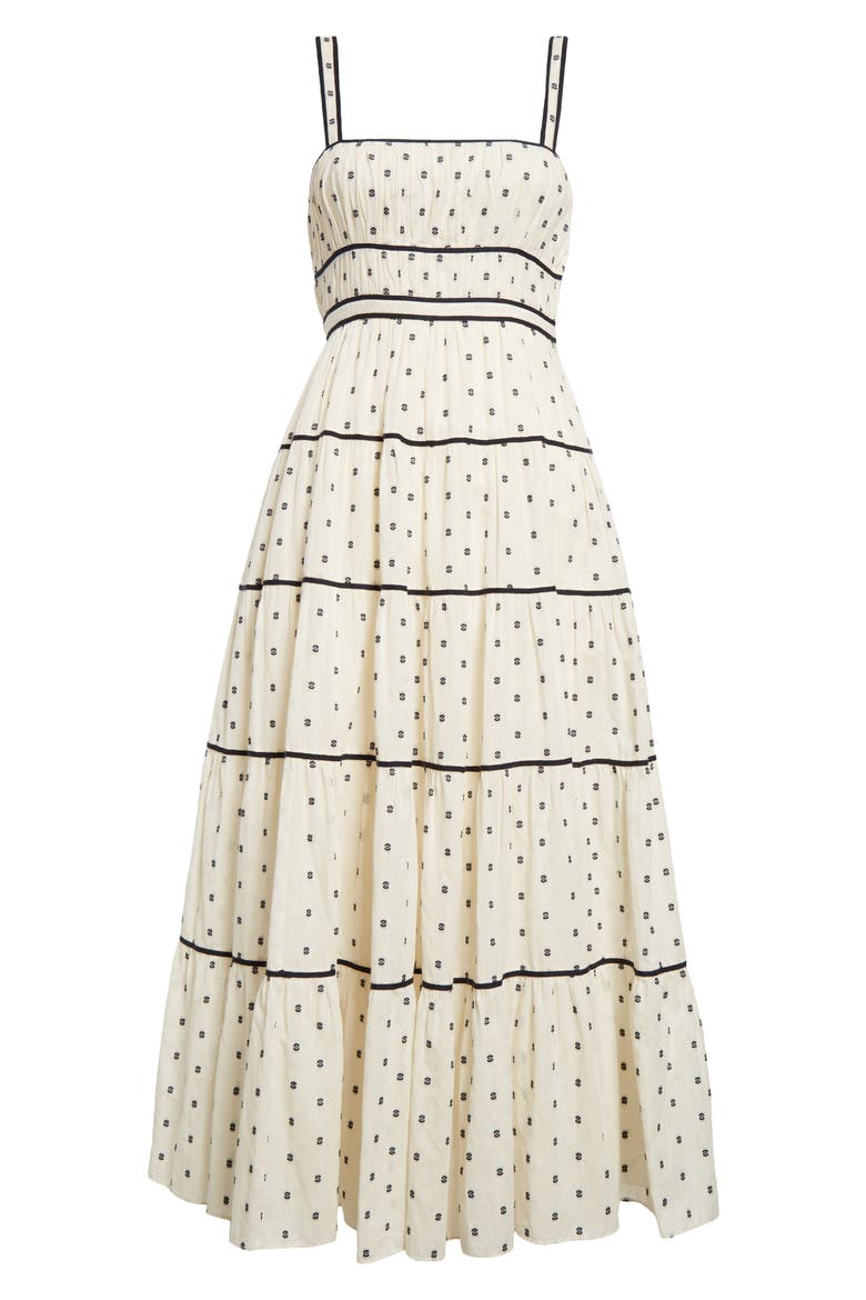 Clemente Abstract Print Tiered Cotton Midi Sundress, Alternate, color, IVORY