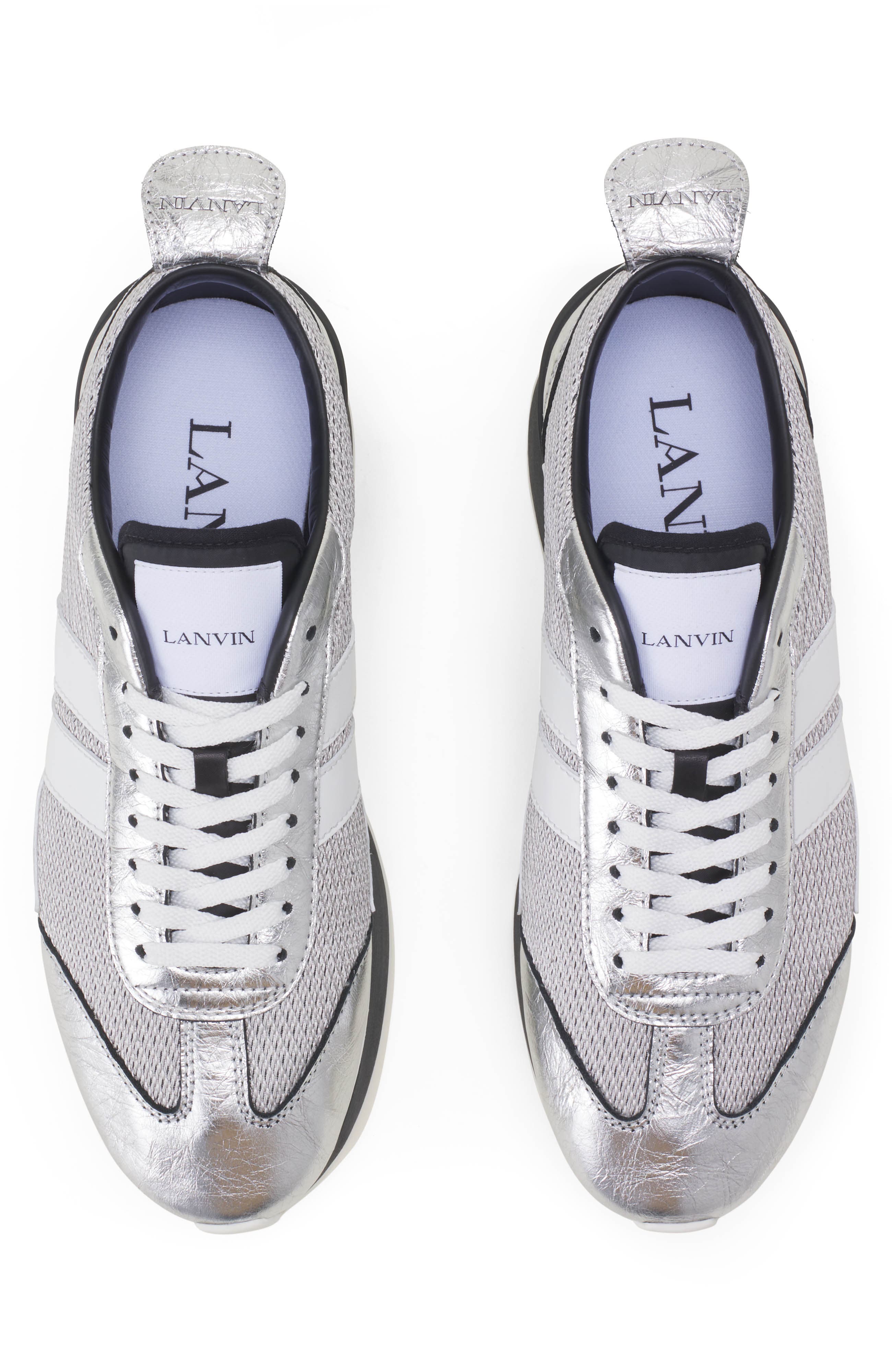 Lanvin Bumpr Sneakers In Crinkled Metallic Leather, Alternate, color, White