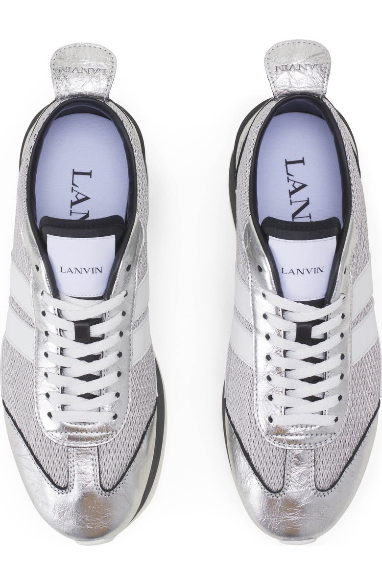 Lanvin Bumpr Sneakers In Crinkled Metallic Leather, Alternate, color, White