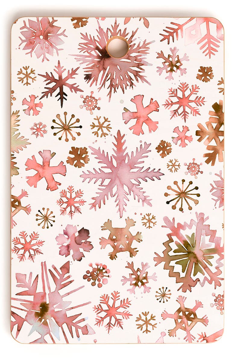 Deny Designs Snowflakes Watercolor Cutting Board, Main, color, Rose Gold