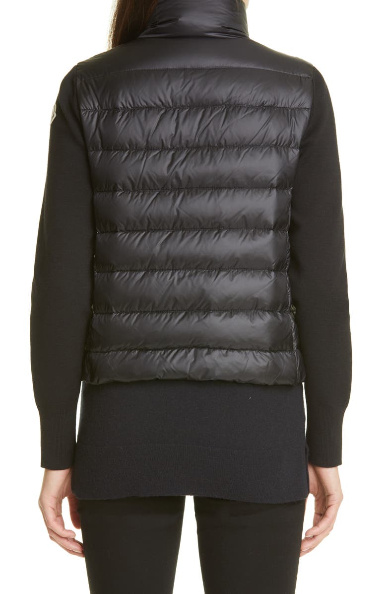 Moncler Quilted Down & Wool Short Cardigan, Alternate, color, 