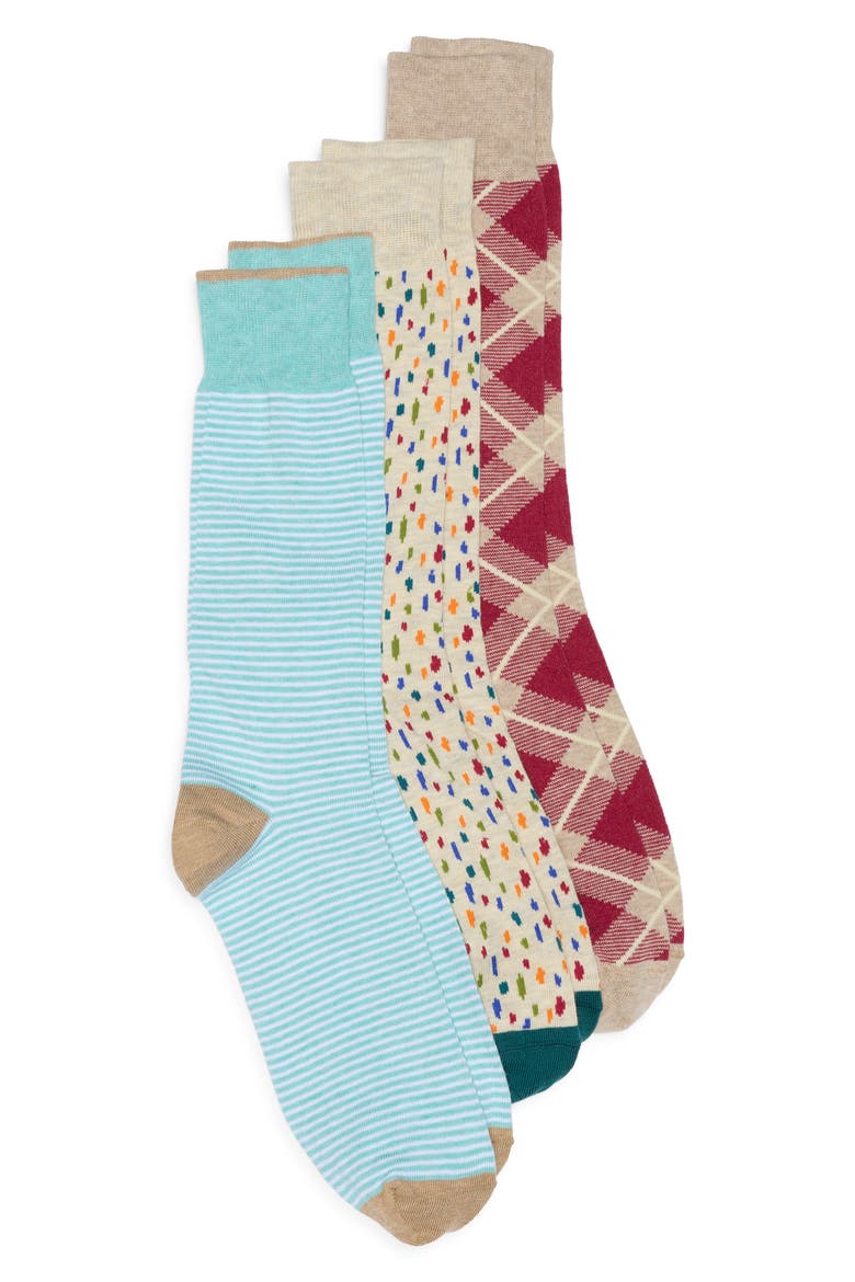Assorted 3-Pack Dress Socks, Main, color, TAUPE