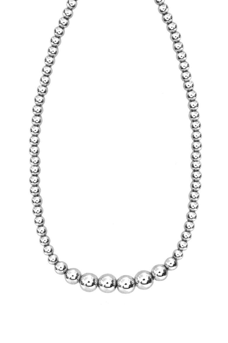 Graduated Bead Necklace, Main, color, STERLING SILVER