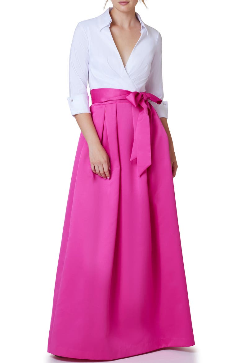 Mixed Media Ballgown, Alternate, color, FUCHSIA WHITE