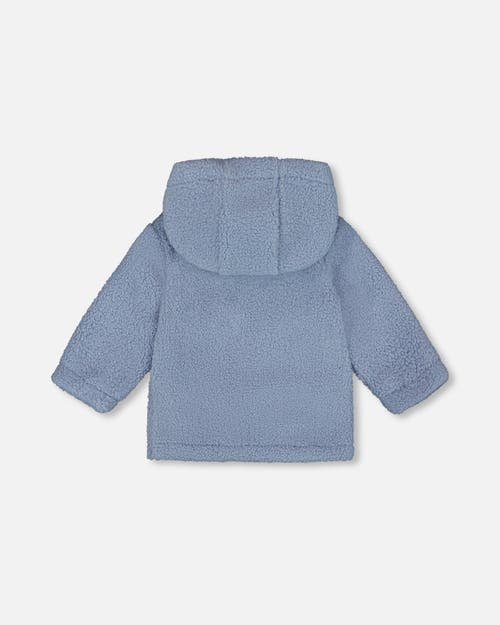 Deux Par Deux Plush Hooded Jacket In Blue