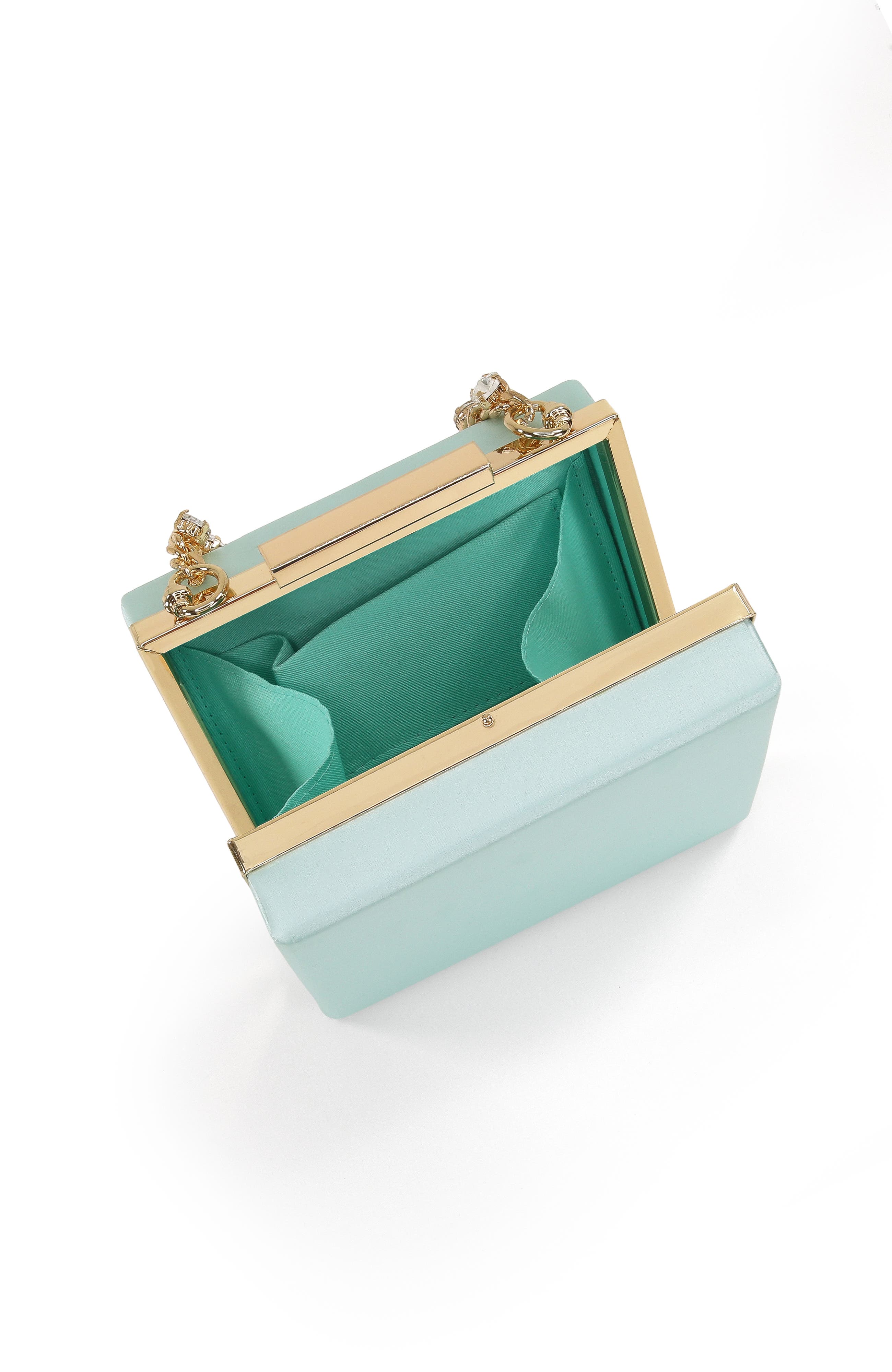 Jewel Badgley Mischka Billie Mini Box Clutch with Rhinestone Chain, Alternate, color, Light Mint Green