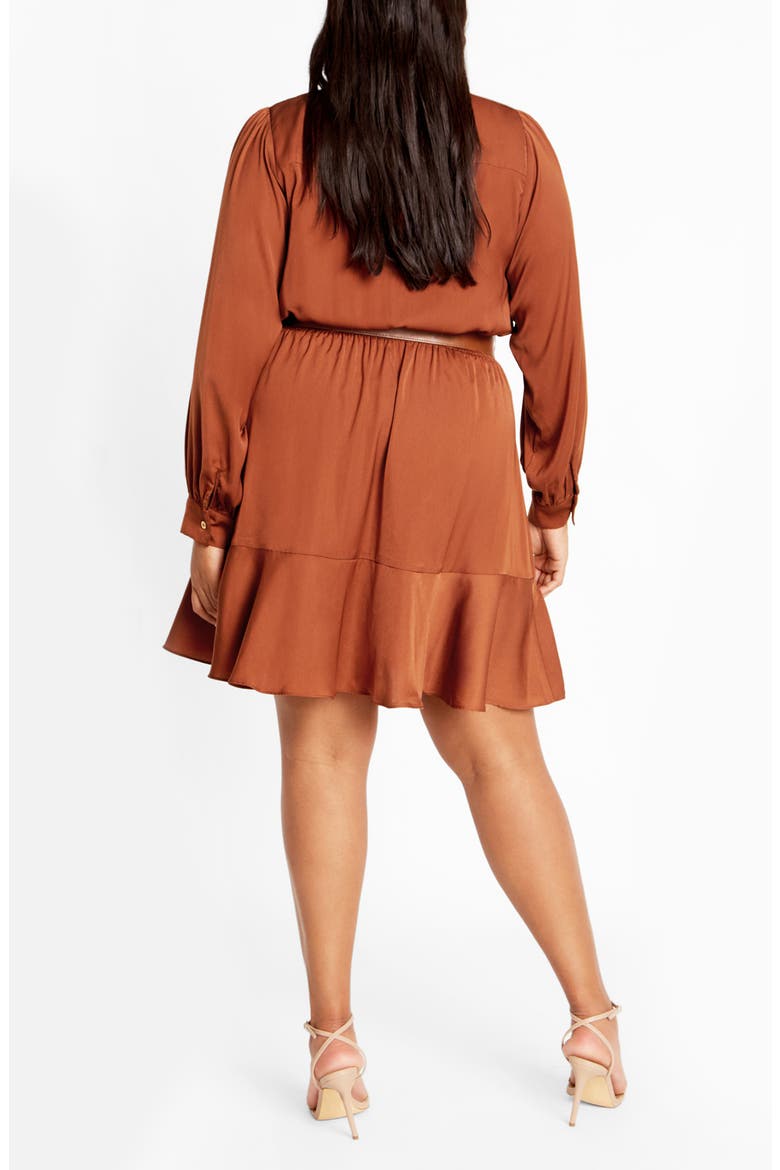 Oki Belted Long Sleeve Satin Shirtdress, Alternate, color, TOFFEE