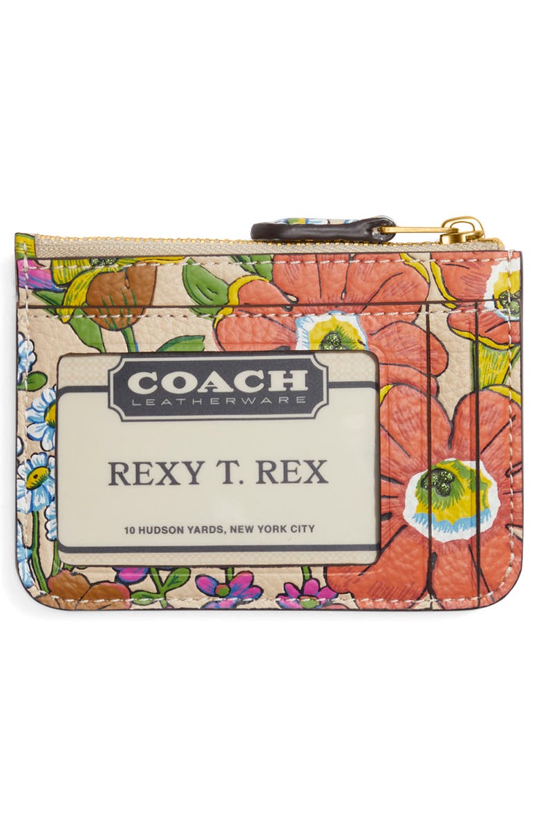 COACH Mini ID Floral Print Leather Card Case, Alternate, color, 