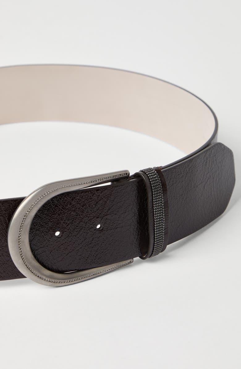 Brunello Cucinelli Glossy calfskin belt, Alternate, color, Black