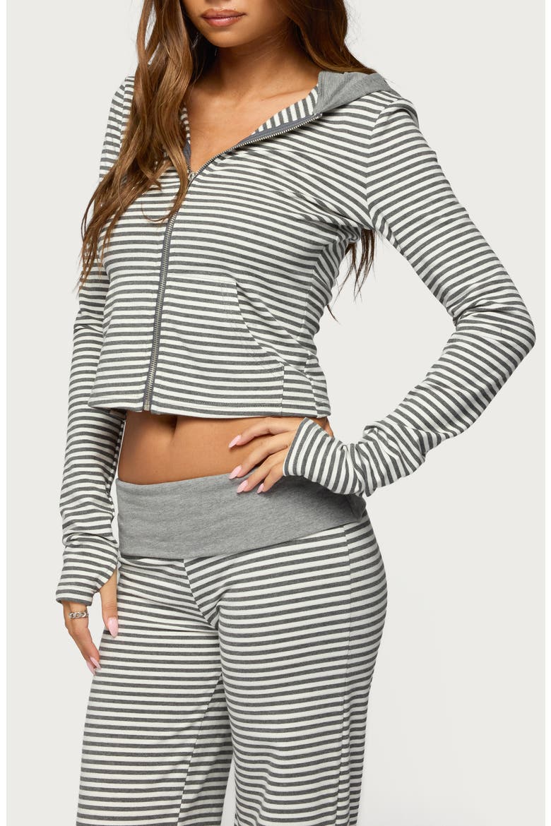 Meggy Colorblock Stripe Zip Hoodie, Alternate, color, GRAY-AND-WHITE