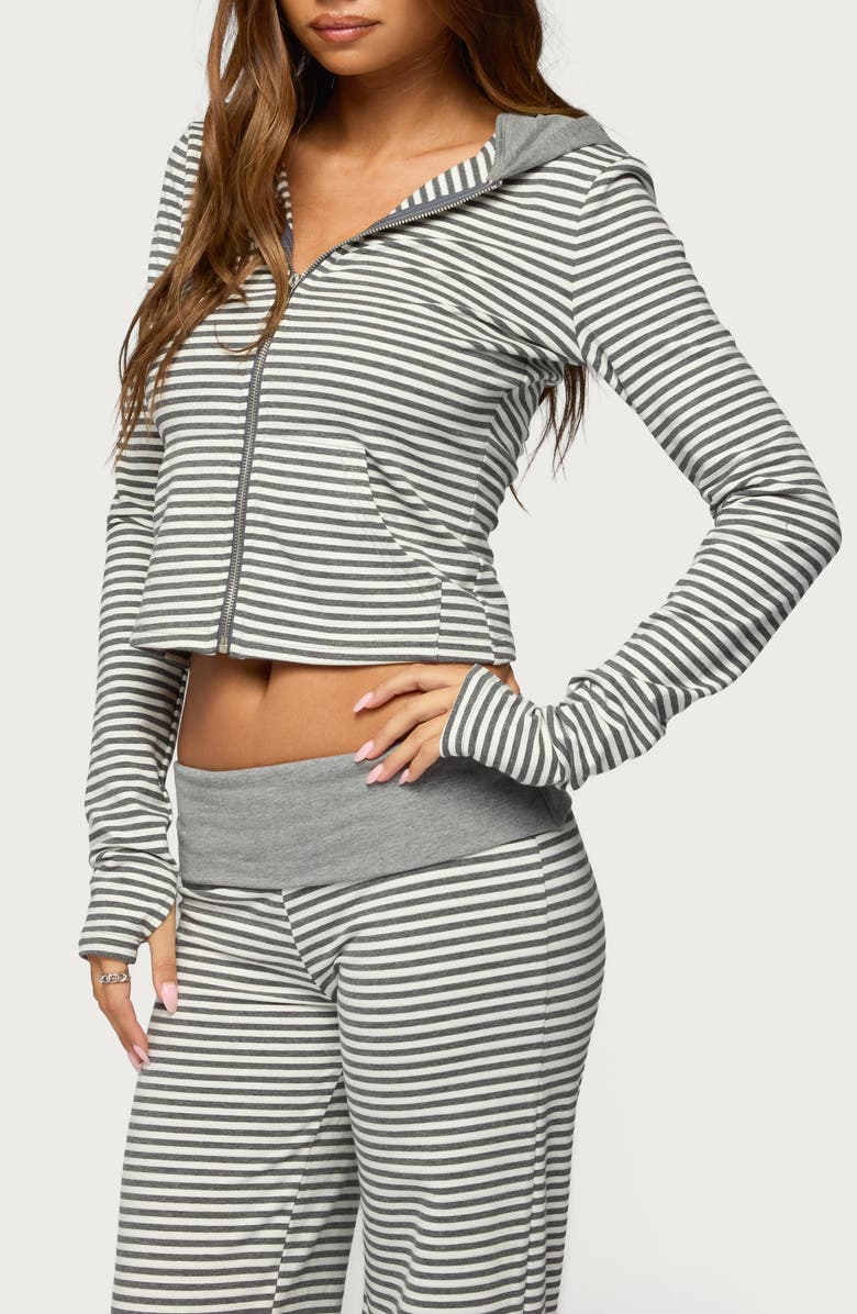 EDIKTED Meggy Colorblock Stripe Zip Hoodie, Alternate, color, 