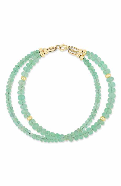 14K Gold Iris Emerald Bead Line Bracelet