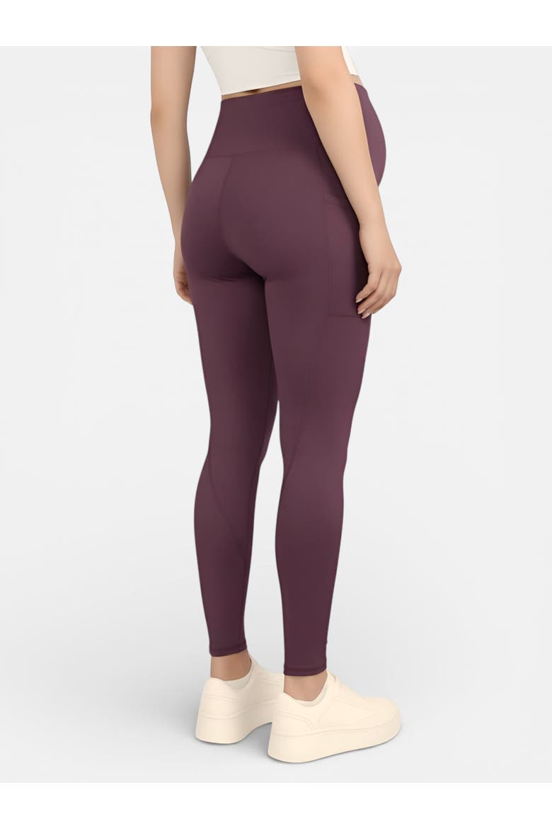 Over the Belly Side Pocket Active Maternity Leggings, Alternate, color, Mauve Wine
