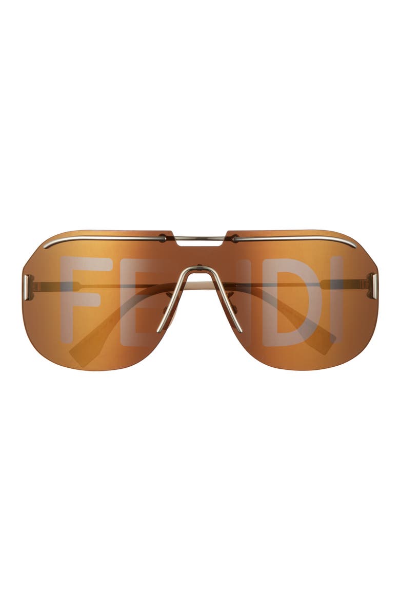 Logo Print 99mm Shield Sunglasses, Main, color, LIGHT GOLD/ BROWN GOLD MIRROR