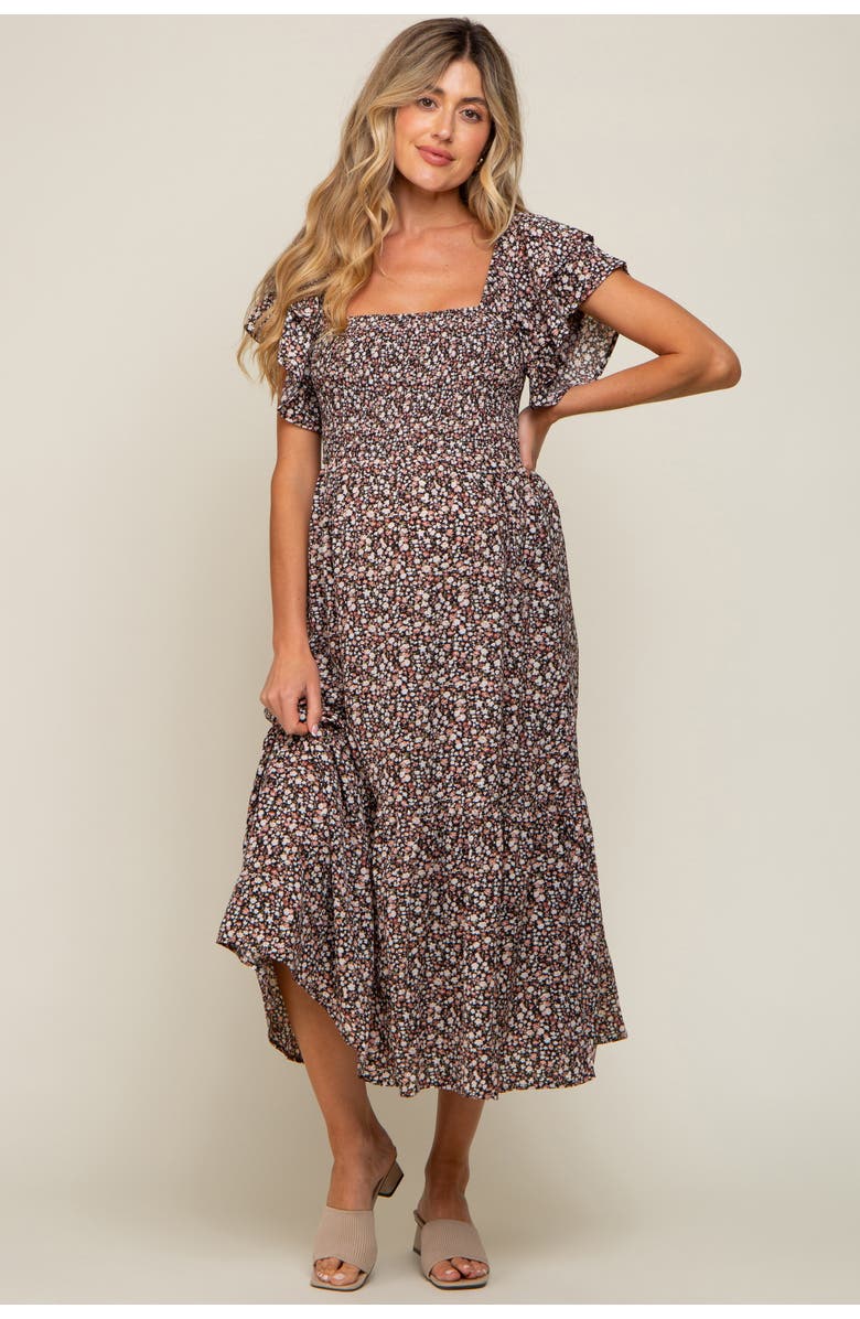 PinkBlush Floral Flutter Midi Dress, Alternate, color, Black