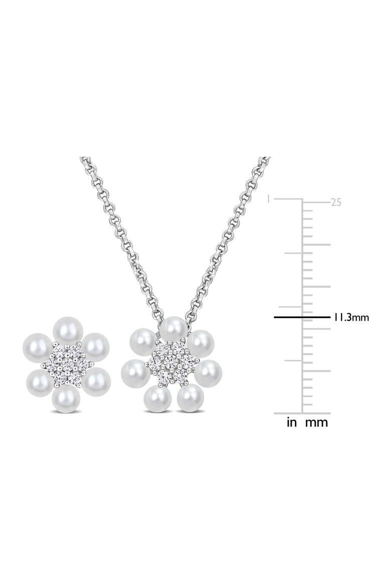 Cultured Pearl & Lab Grown White Sapphire Necklace & Earrings Set, Alternate, color, PEARL/ WHITE SAPPHIRE