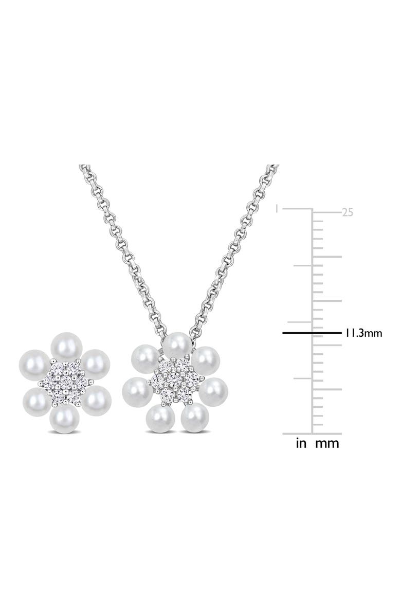 DELMAR Cultured Pearl & Lab Grown White Sapphire Necklace & Earrings Set, Alternate, color, Pearl/ White Sapphire
