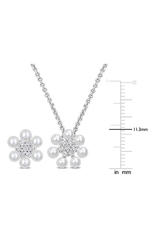 Delmar Cultured Pearl & Lab Grown White Sapphire Necklace & Earrings Set