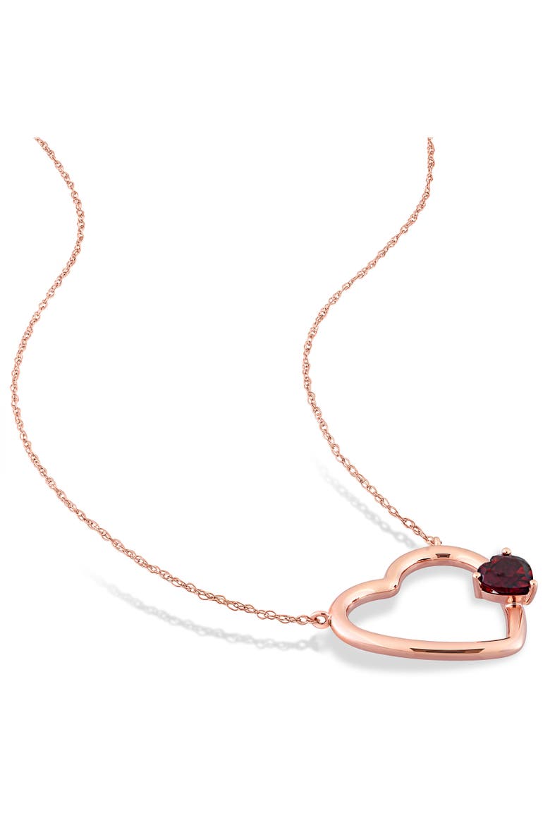 Gemstone Open Heart Necklace 10k, Alternate, color, Garnet/Rose Gold