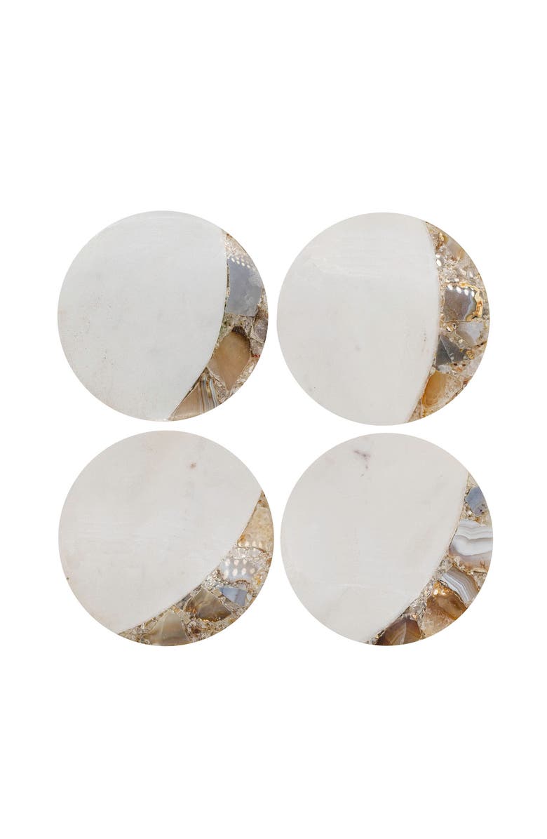 Foreside Home and Garden Set of 4 Brown Agate and Marble Coasters, Alternate, color, Beige