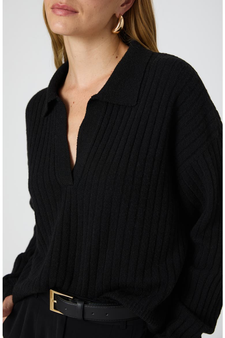Vhari Rib Johnny Collar Sweater, Alternate, color, BLACK