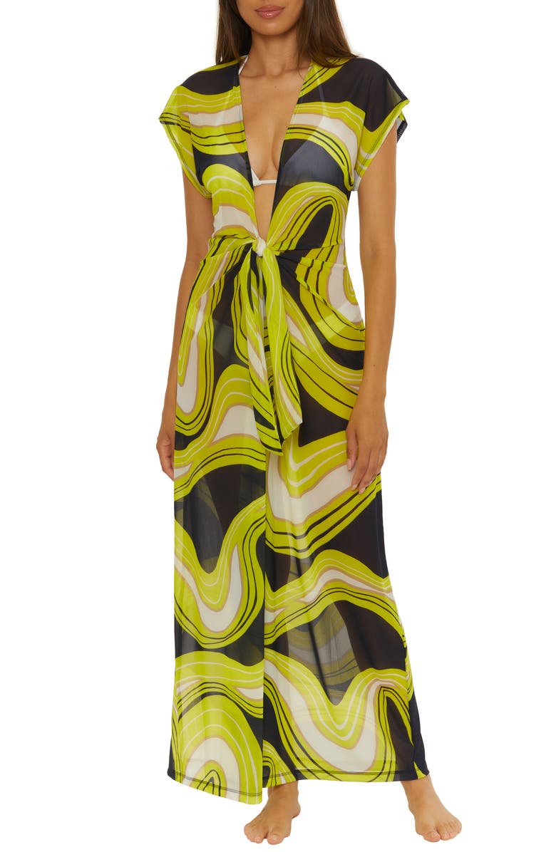 Trina Turk Serena Stretch Mesh Cover-Up Maxi Dress, Main, color, Green Multi