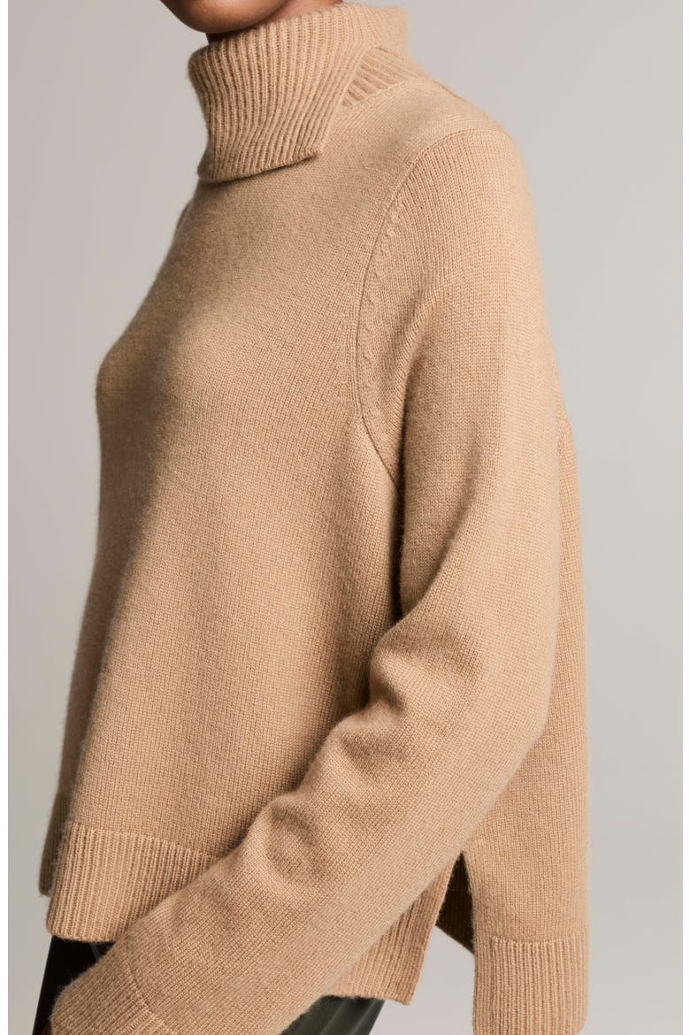 Swing Turtleneck Slit Wool & Cashmere Sweater, Alternate, color, CAMEL