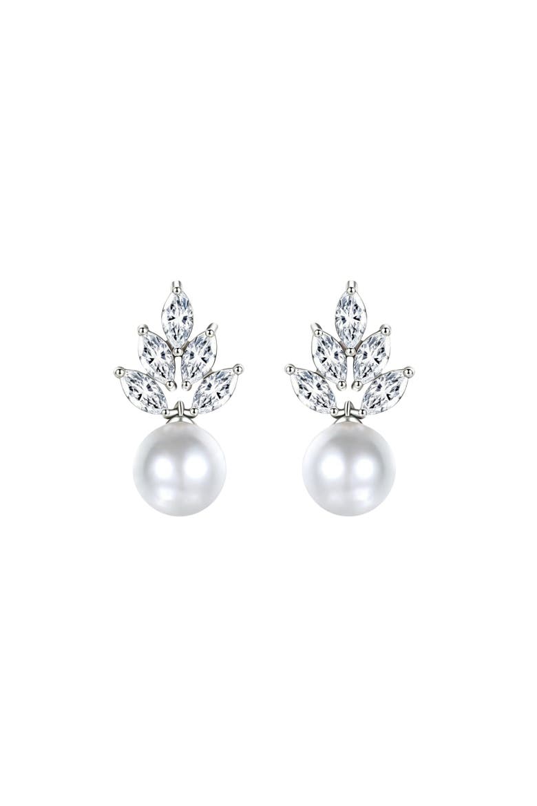 Lennox Pearl and Crystal Earrings, Main, color, Metallic Silver