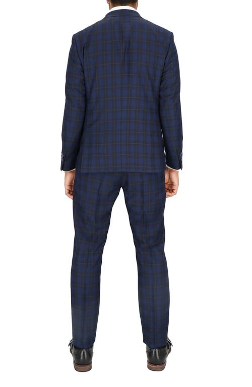 Scotch & Soda Regular Fit Navy Shadow Check Wool Suit In Navy Plaid