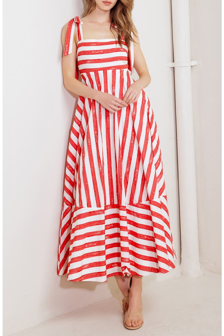 Tie Strap Maxi Dress, Alternate, color, RED/ WHITE