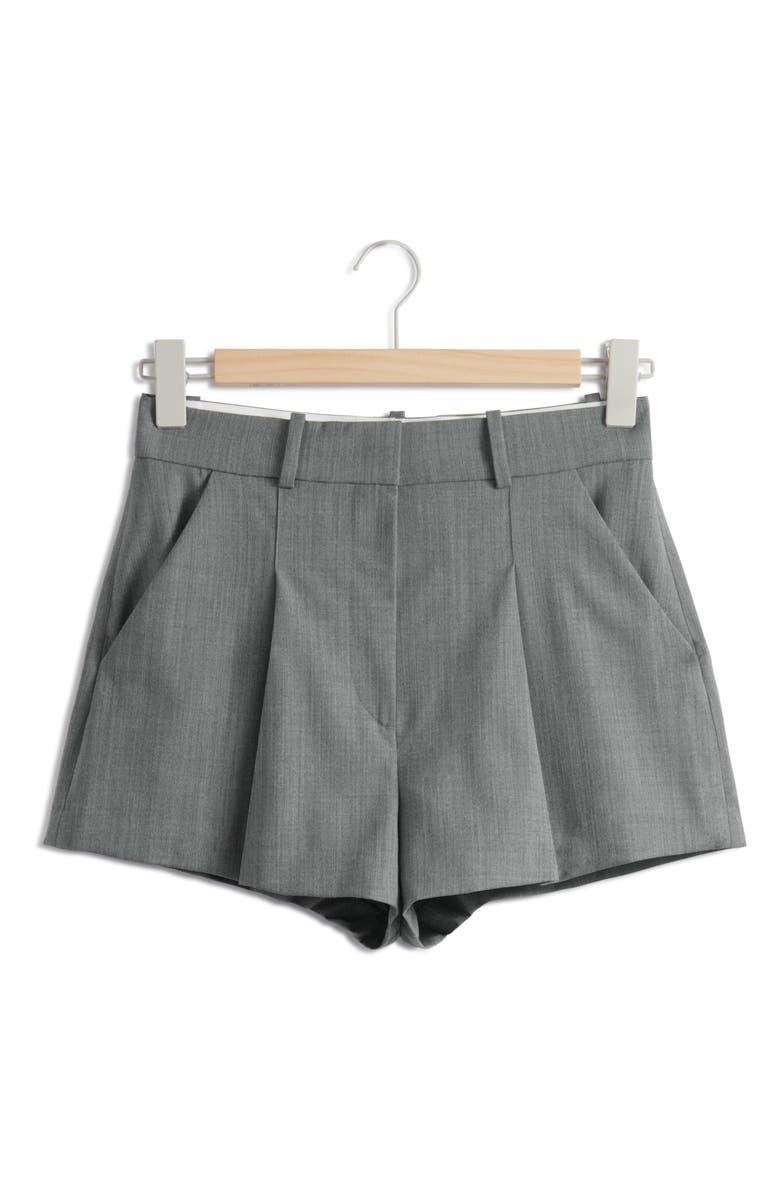 & Other Stories Pleated High Waist Shorts, Alternate, color, Grey Medium Dusty