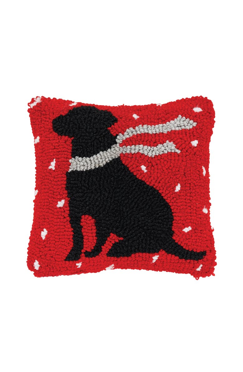 C&F Home Winter Christmas Black Dog with Scarf Silhouette Mini Hooked Accent Pillow 8" x 8", Main, color, Red