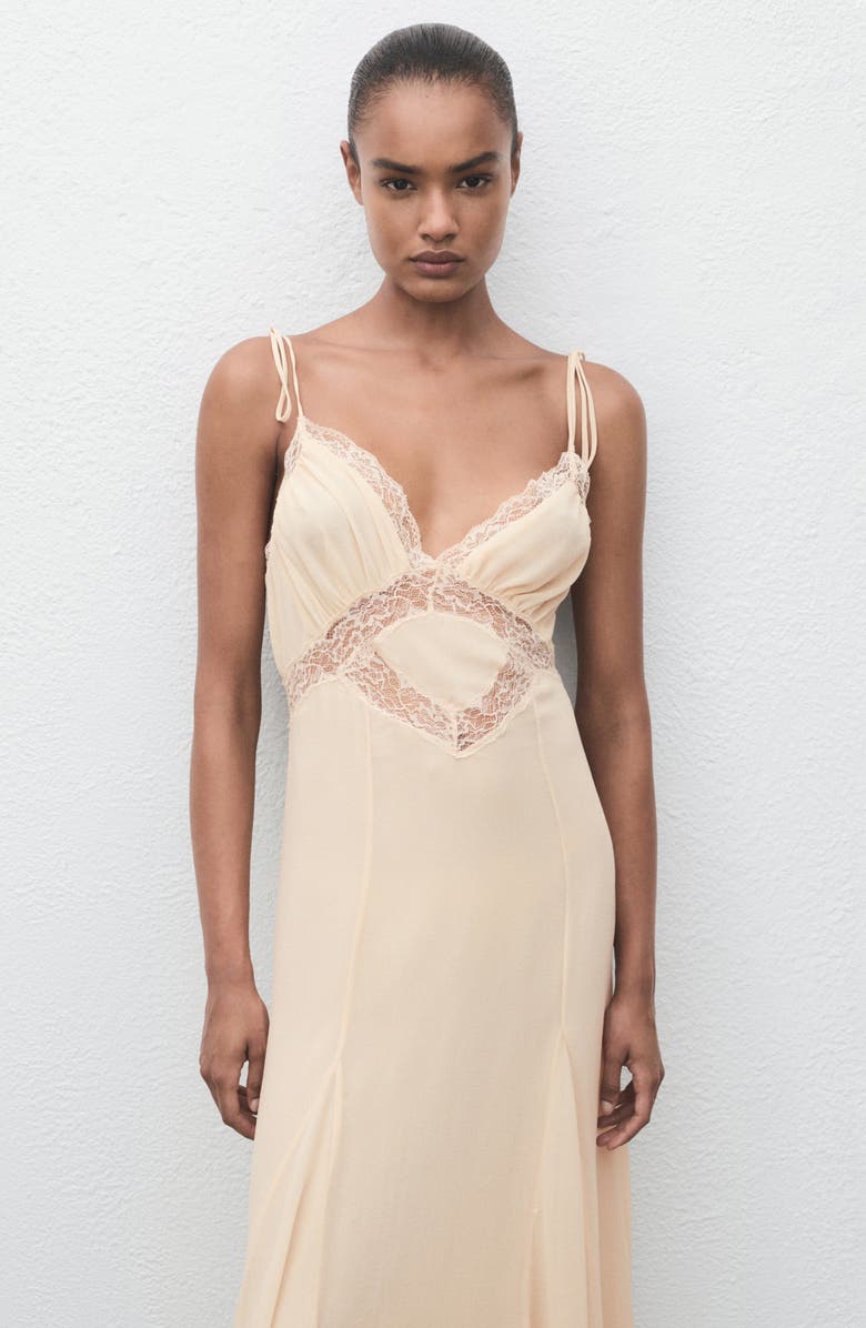 MANGO Lace Trim Midi Dress, Alternate, color, Pastel Green