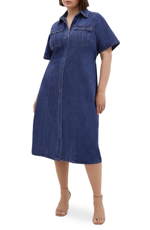 City Chic Jade Denim Shirtdress In Blue