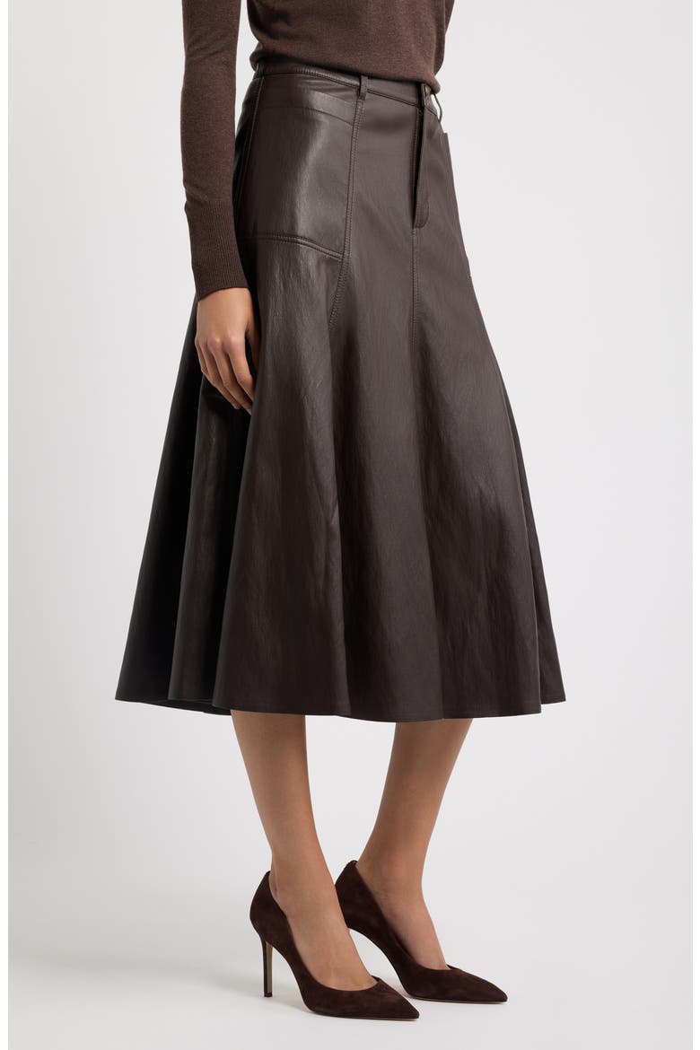 Ellen Faux Leather Midi Skirt, Alternate, color, DARK BROWN