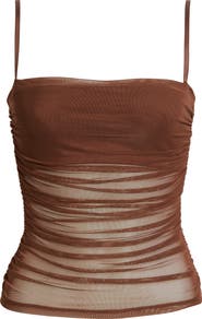 Open Edit Ruched Mesh Camisole | Nordstrom