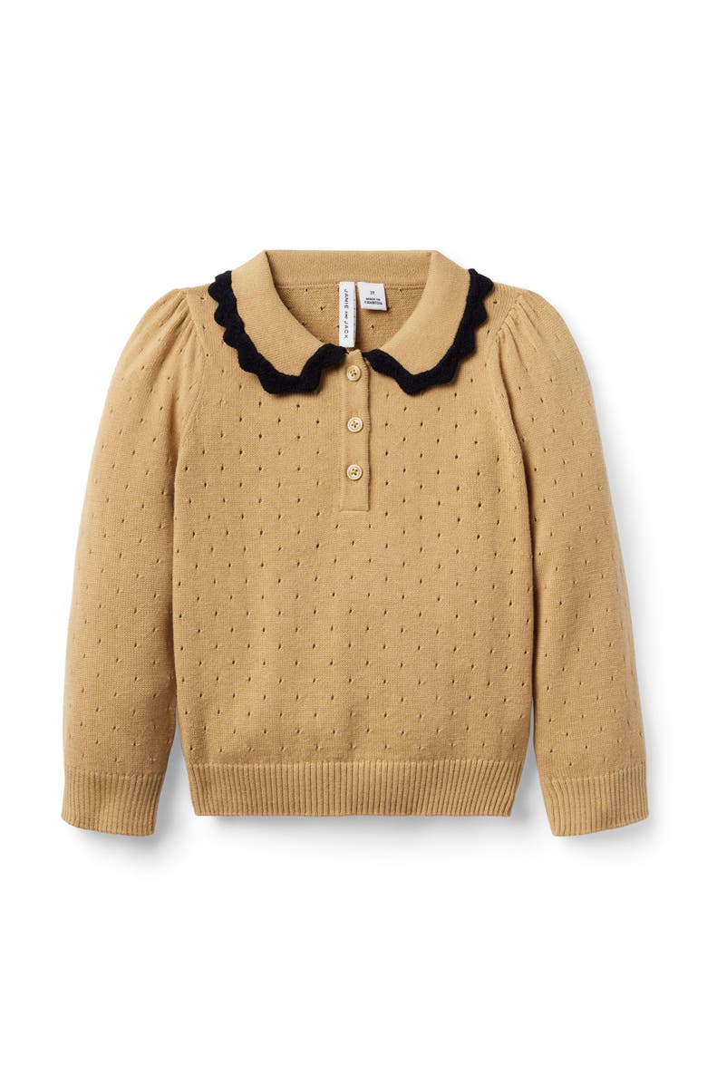 Janie and Jack Pointelle Crochet Collar Sweater, Main, color, 