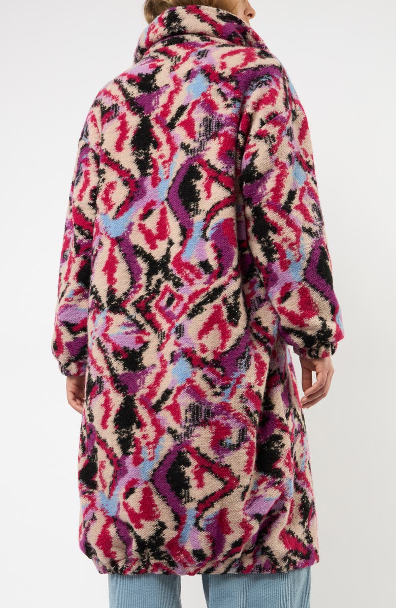 Viens Avec Moi The Aurora Abstract Print Wool Blend Coat, Alternate, color, Pink