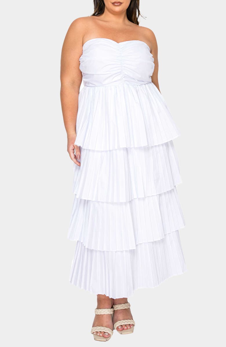L I V D Eleni Strapless Pleated Tiered Cocktail Dress, Main, color, White