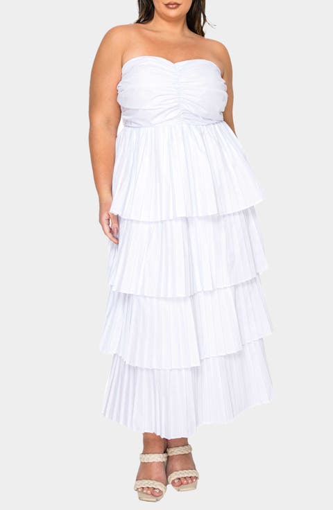 Eleni Strapless Pleated Tiered Cocktail Dress (Plus)