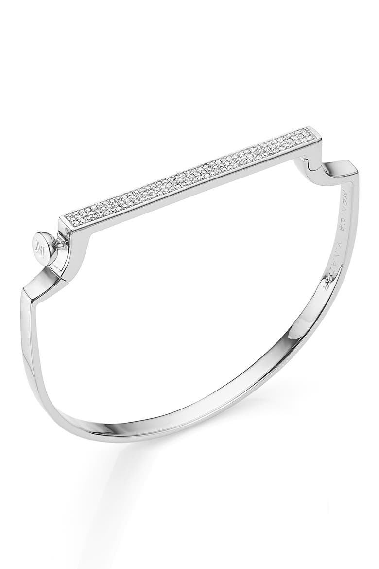 Singature Pavé Diamond Bangle, Main, color, SILVER