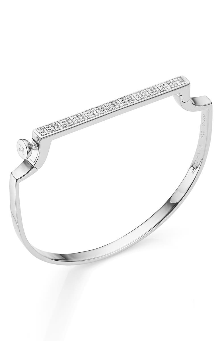 Monica Vinader Singature Pav‚ Diamond Bangle, Main, color, Silver
